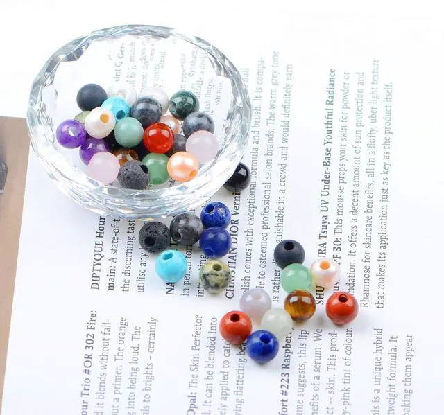 Alt view image 3 of 5 - Natural Gemstone 8mm Round Loose Beads Big Hole 2.5mm Sized 40pcs (Mixed Colour)