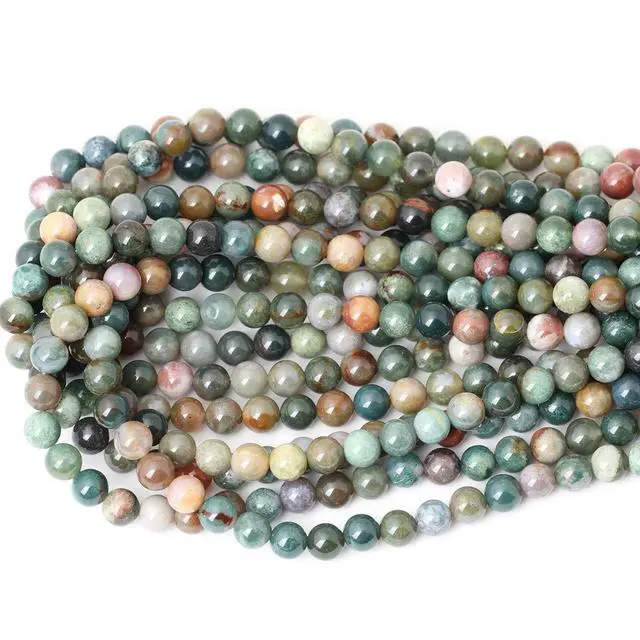Alt view image 3 of 5 - 45PCS 8mm Natural Indian Agate Gemstone Round Loose Beads for Jewelry Making DIY 1 Strand 15"