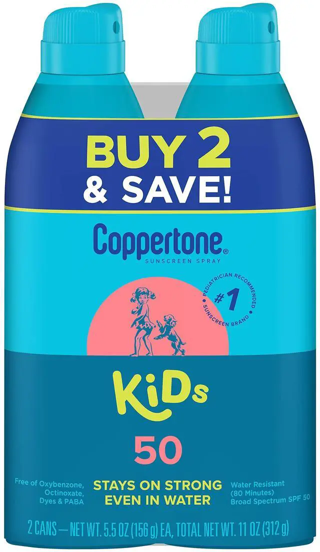 Main image of Kids Sunscreen Continuous Spray SPF 50, Broad Spectrum UVA/UVB Protection, Water Resistant 80 Minutes, 5.5 Oz, Pack of 2