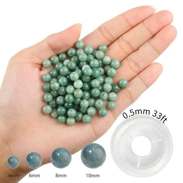 Alt view image 2 of 6 - 100Pcs 8mm Natural Smooth Burmese Jade Beads Round Loose Gemstone Stone Beads for Jewerly Making with Crystal Stretch Cord