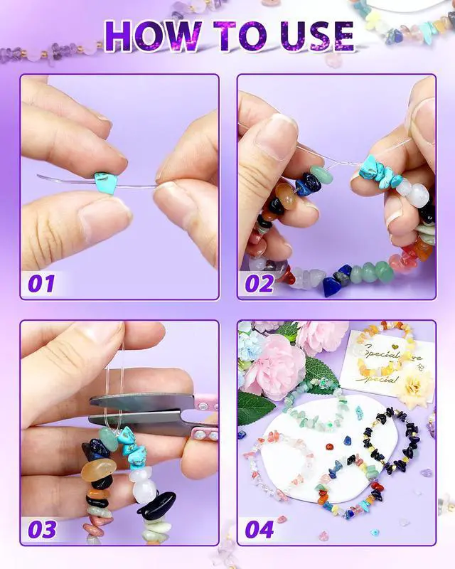 Alt view image 4 of 6 - 600pcs Natural Chip Stone Beads 5-8mm - 15 Color Crystal Chip Beads for Jewelry Making, Valentine's Day Bracelet,DIY Irregular Gemstone Beads with Drilled Holes