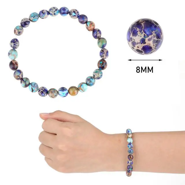 Alt view image 2 of 7 - 47Pcs 8MM Imperial Sea Sediment Gemstone Beads Natural Round Stone Beads Jasper Beads for Jewelry Necklace Bracelet Making(Multicolor B)