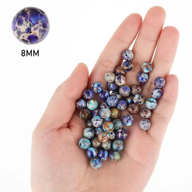 Alt view image 3 of 7 - 47Pcs 8MM Imperial Sea Sediment Gemstone Beads Natural Round Stone Beads Jasper Beads for Jewelry Necklace Bracelet Making(Multicolor B)