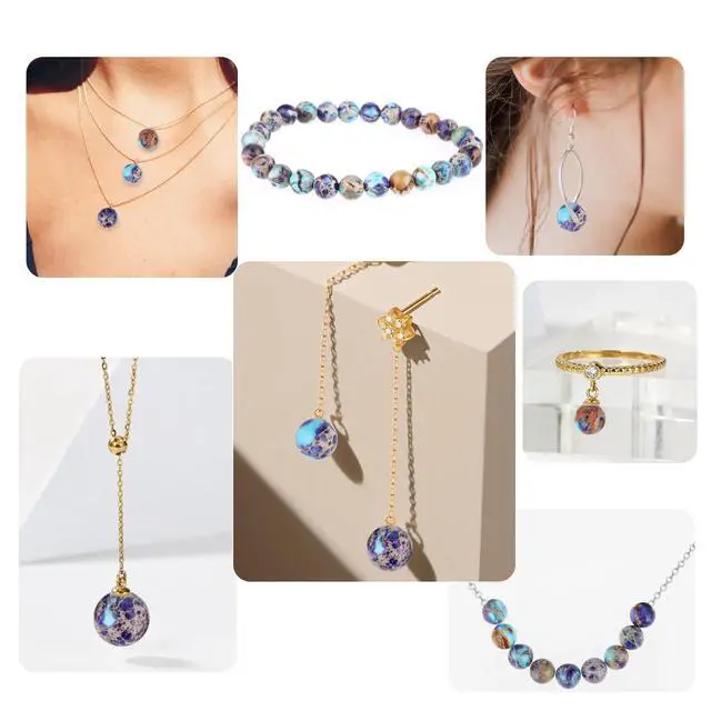 Alt view image 6 of 7 - 47Pcs 8MM Imperial Sea Sediment Gemstone Beads Natural Round Stone Beads Jasper Beads for Jewelry Necklace Bracelet Making(Multicolor B)