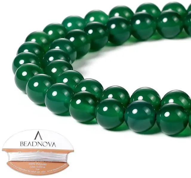 Main image of 8mm Natural Green Agate Gemstone Round Loose Beads for Jewelry Making (45-48pcs)
