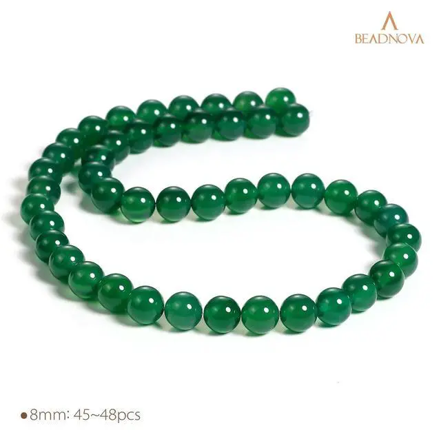 Alt view image 2 of 7 - 8mm Natural Green Agate Gemstone Round Loose Beads for Jewelry Making (45-48pcs)