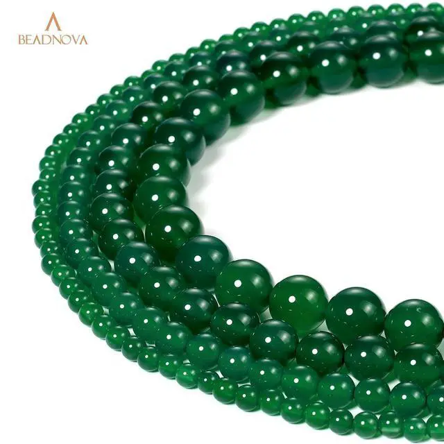 Alt view image 5 of 7 - 8mm Natural Green Agate Gemstone Round Loose Beads for Jewelry Making (45-48pcs)