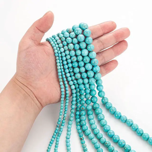 Alt view image 5 of 6 - 100Pcs Natural Stone Beads 8mm Turquoise Round Gemstone Loose Beads with Elastic Bracelet String for Bracelets Necklace Jewelry Making
