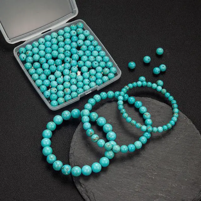 Alt view image 6 of 6 - 100Pcs Natural Stone Beads 8mm Turquoise Round Gemstone Loose Beads with Elastic Bracelet String for Bracelets Necklace Jewelry Making