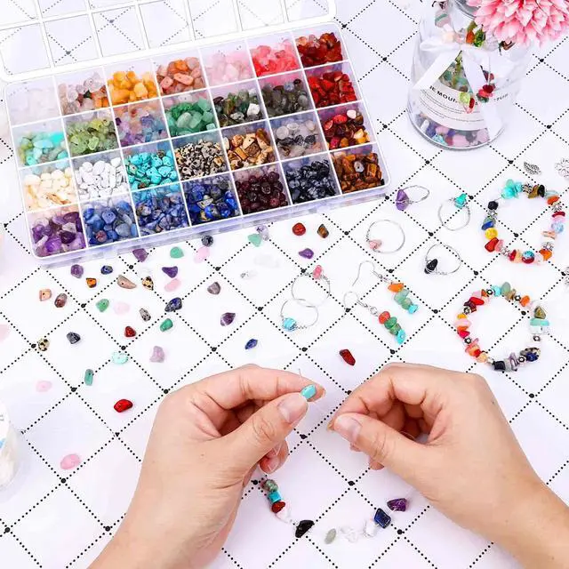Alt view image 7 of 7 - Crystal Chips Beads for Ring Making, 28 Colors Gemstone Beads for Jewelry Making, Crystal Ring Making Kit with Plastic Box for Jewelry Ring, Bracelets, Earring Making Supplies