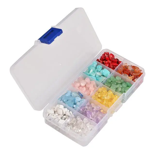 Alt view image 2 of 3 - Gemstone Beads, Natural Chips Irregular 10 Color Passion Theme Assorted Box Set Loose Beads 7~8mm Crystal Energy Stone Healing Power for Jewelry Making(Plastic Box is Included)