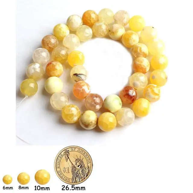 Alt view image 2 of 7 - 45pcs Round Loose Yellow Fire Agate Beads for Bracelet Beads8mm Gemstone Bead Round Loose Stone Beads for Jewelry Making DIY Bracelet Necklace Earrings