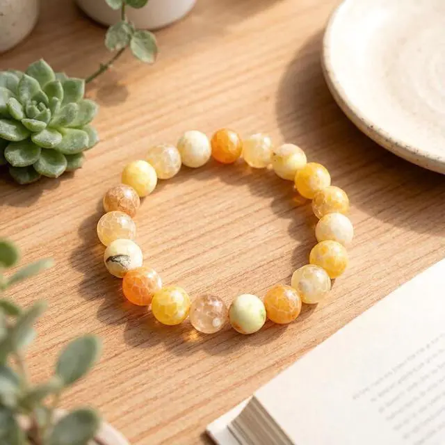 Alt view image 4 of 7 - 45pcs Round Loose Yellow Fire Agate Beads for Bracelet Beads8mm Gemstone Bead Round Loose Stone Beads for Jewelry Making DIY Bracelet Necklace Earrings