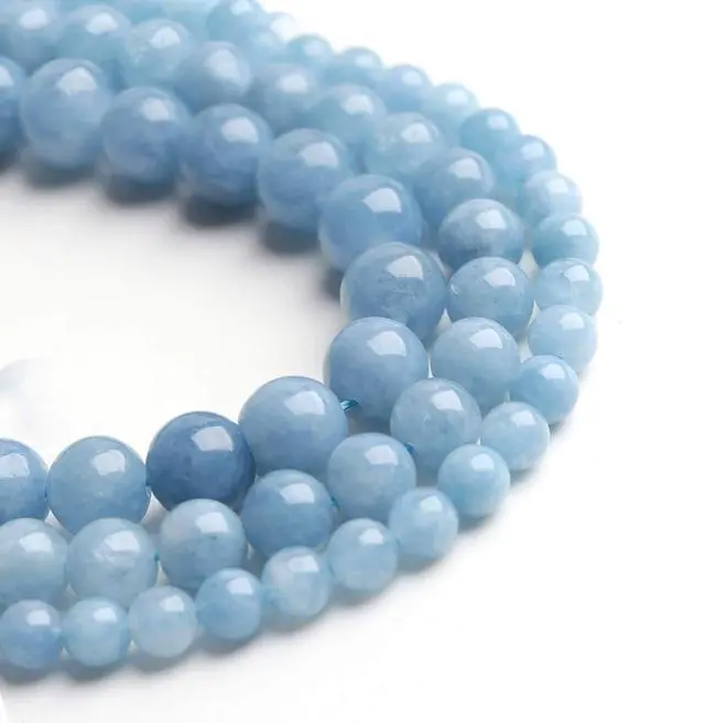 Main image of Natural Stone Beads Aquamarine 8mm Polished Round Smooth Gemstone Beads for Jewelry Making 15 Inch(Aquamarine,8mm)