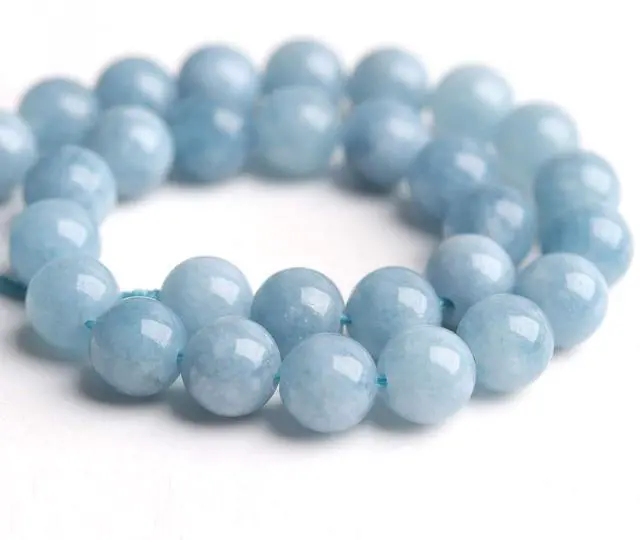 Alt view image 2 of 3 - Natural Stone Beads Aquamarine 8mm Polished Round Smooth Gemstone Beads for Jewelry Making 15 Inch(Aquamarine,8mm)