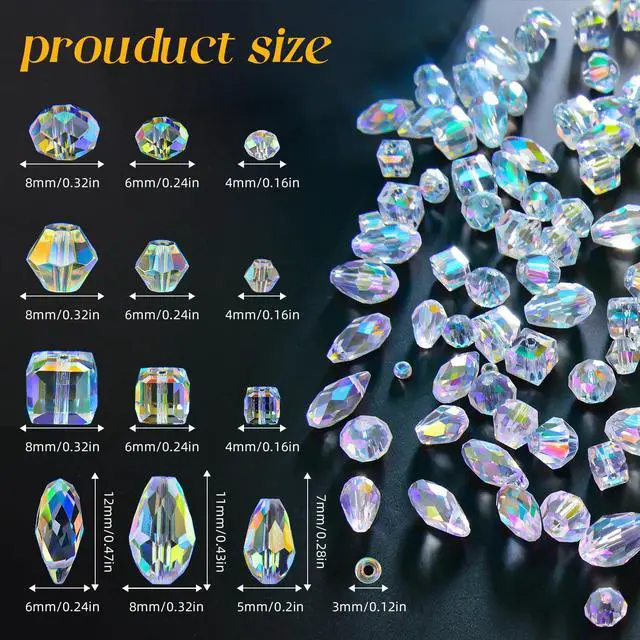 Alt view image 2 of 7 - 1500 Pcs Crystal Glass Beads for Jewelry Making 12 Styles Bicone, Rondelle, Cube, Teardrop & 3mm Spacer Beads, DIY Bracelet Necklace Earring Craft Kit with Organizer Box(AB Color)