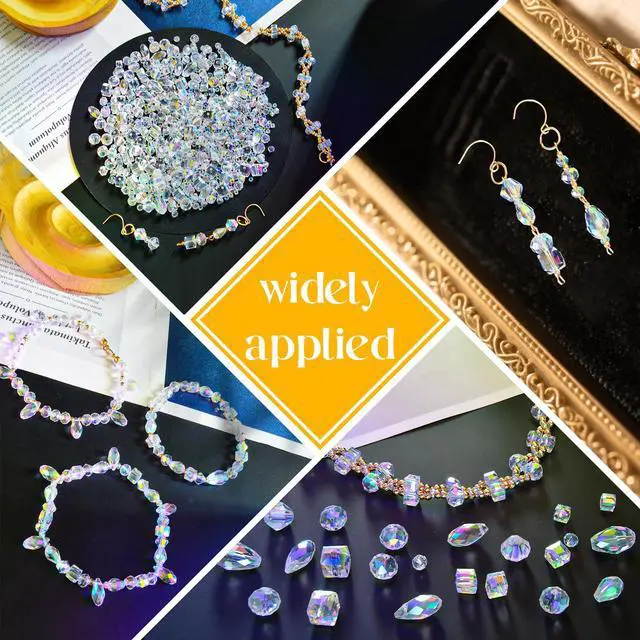 Alt view image 7 of 7 - 1500 Pcs Crystal Glass Beads for Jewelry Making 12 Styles Bicone, Rondelle, Cube, Teardrop & 3mm Spacer Beads, DIY Bracelet Necklace Earring Craft Kit with Organizer Box(AB Color)