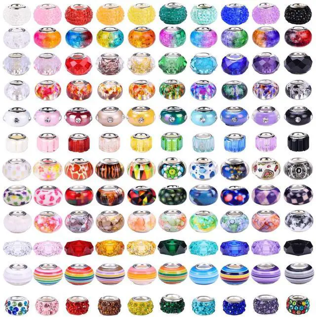 Main image of 240 Pieces Assorted European Craft Beads Large Hole Lampwork Spacer Beads Colorful European Beads for DIY Necklace Bracelet Jewelry Making (Mix Color Style)