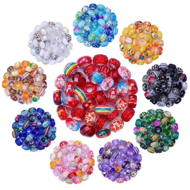 Alt view image 2 of 7 - 240 Pieces Assorted European Craft Beads Large Hole Lampwork Spacer Beads Colorful European Beads for DIY Necklace Bracelet Jewelry Making (Mix Color Style)