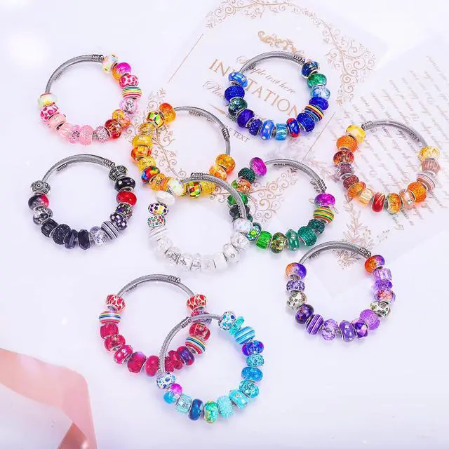 Alt view image 4 of 7 - 240 Pieces Assorted European Craft Beads Large Hole Lampwork Spacer Beads Colorful European Beads for DIY Necklace Bracelet Jewelry Making (Mix Color Style)