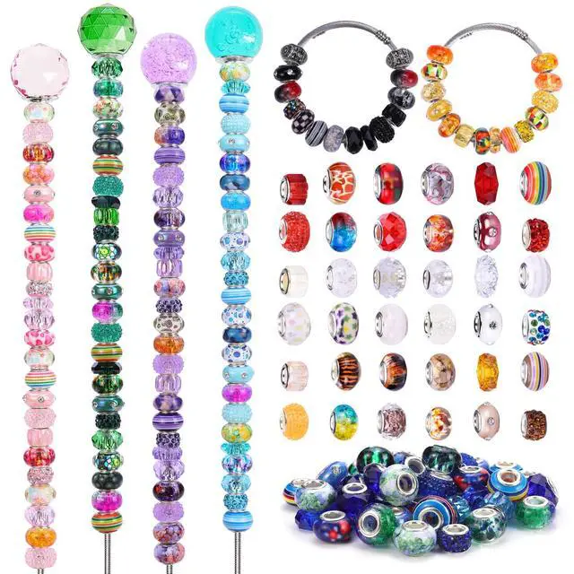 Alt view image 5 of 7 - 240 Pieces Assorted European Craft Beads Large Hole Lampwork Spacer Beads Colorful European Beads for DIY Necklace Bracelet Jewelry Making (Mix Color Style)