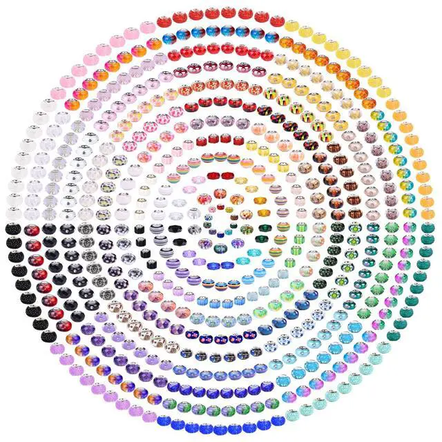 Alt view image 6 of 7 - 240 Pieces Assorted European Craft Beads Large Hole Lampwork Spacer Beads Colorful European Beads for DIY Necklace Bracelet Jewelry Making (Mix Color Style)