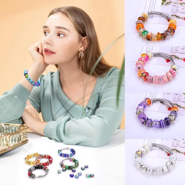 Alt view image 7 of 7 - 240 Pieces Assorted European Craft Beads Large Hole Lampwork Spacer Beads Colorful European Beads for DIY Necklace Bracelet Jewelry Making (Mix Color Style)