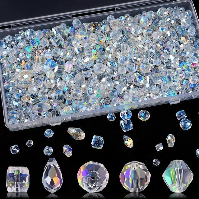 Main image of 600 Pcs Crystal Glass Beads for Jewelry Making, 4/6/8mm Crystal Beads