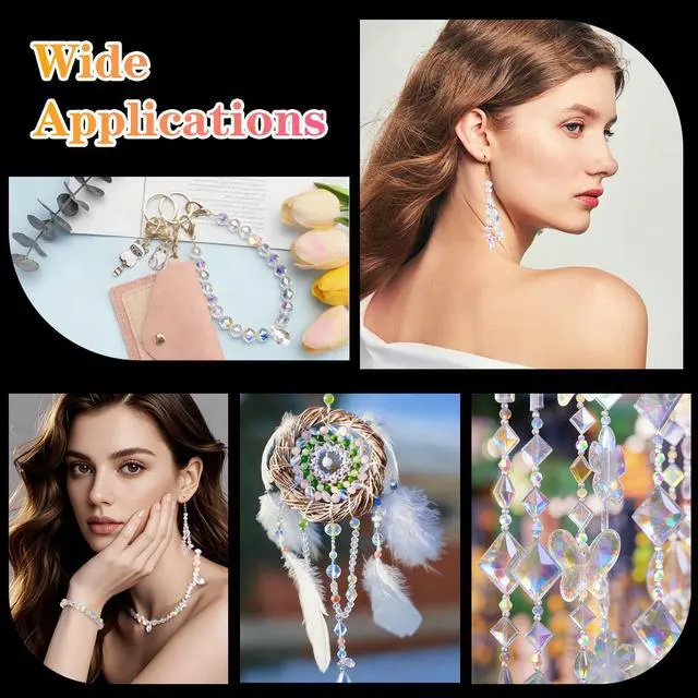 Alt view image 7 of 7 - 600 Pcs Crystal Glass Beads for Jewelry Making, 4/6/8mm Crystal Beads