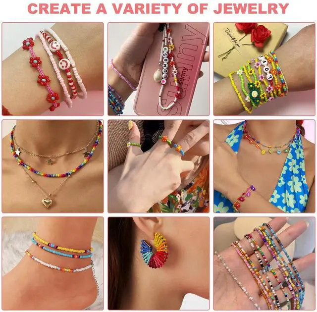 Alt view image 6 of 7 - 4mm Glass Beads for Jewelry Making, 24 Colors Bracelet Making Kit | Glass Seed Beads for Jewelry Making with Letter Beads, Small Beads for Girls Adults Gifts Bracelets Necklaces Earring