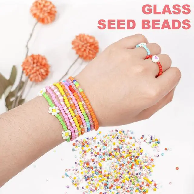 Alt view image 5 of 7 - 4mm Glass Beads for Jewelry Making, 24 Colors Bracelet Making Kit | Glass Seed Beads for Jewelry Making with Letter Beads, Small Beads for Girls Adults Gifts Bracelets Necklaces Earring