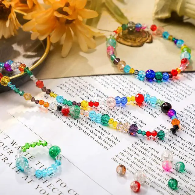 Alt view image 4 of 7 - 1300 Pieces Crystal Glass Beads for Jewelry Making Suncatcher Faceted Bicone Assorted Loose Sparkly Beads for Bracelets Necklace Pendants Jewelry Making Supplies(Colorful)