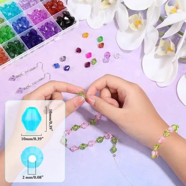 Alt view image 3 of 7 - 560Pcs Crystal Beads for Jewelry Making, Crystal Acrylic Bead Faceted Craft Beads Bicone Gem Beads Jewel for Jewelry Making (10 MM)
