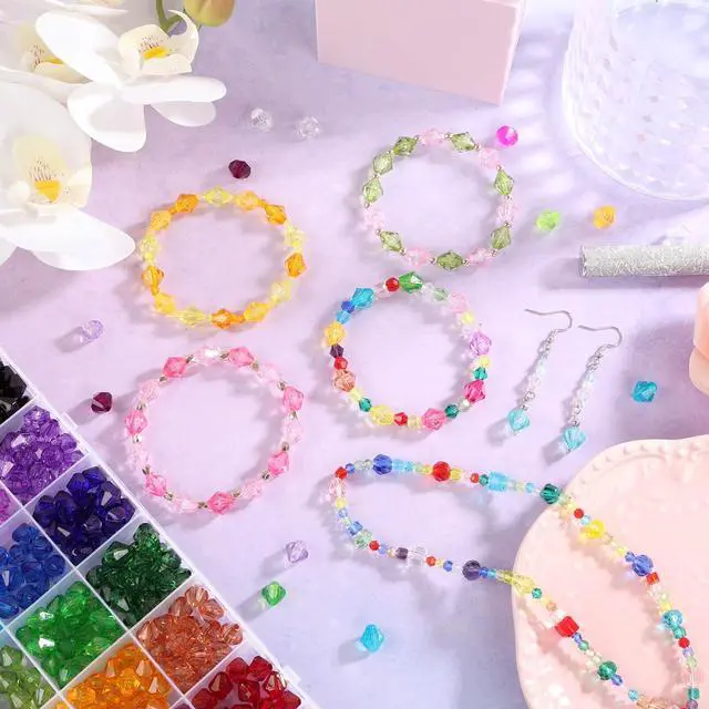 Alt view image 7 of 7 - 560Pcs Crystal Beads for Jewelry Making, Crystal Acrylic Bead Faceted Craft Beads Bicone Gem Beads Jewel for Jewelry Making (10 MM)