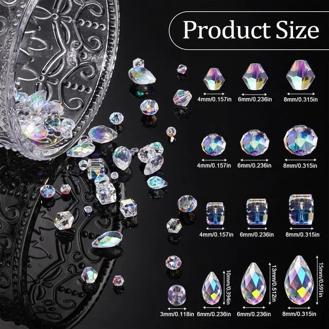 Alt view image 2 of 6 - 1500PCS Glass Beads for Jewelry Making, Assorted Faceted Crystal Beads Kit for Bracelet Earring Necklace, Horizontal Hole Crystal Teardrop for DIY Clear Christmas Gift (AB White)