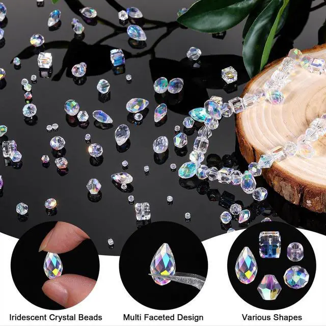 Alt view image 4 of 6 - 1500PCS Glass Beads for Jewelry Making, Assorted Faceted Crystal Beads Kit for Bracelet Earring Necklace, Horizontal Hole Crystal Teardrop for DIY Clear Christmas Gift (AB White)