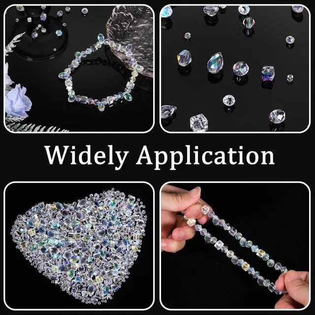 Alt view image 6 of 6 - 1500PCS Glass Beads for Jewelry Making, Assorted Faceted Crystal Beads Kit for Bracelet Earring Necklace, Horizontal Hole Crystal Teardrop for DIY Clear Christmas Gift (AB White)