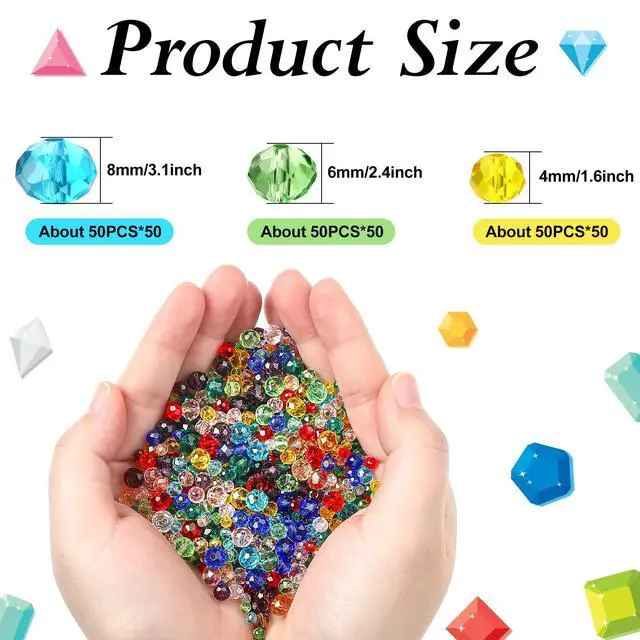 Alt view image 2 of 6 - 1000 Pcs Glass Beads Bulk Assorted Crystal Beads for Jewelry Making Colorful Faceted Briolette for DIY Craft, Earrings, Keychain, Necklace, Wristband 4/6/8 mm(Fresh Color)