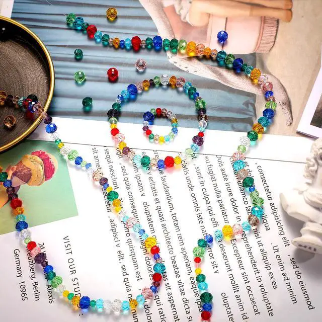 Alt view image 4 of 6 - 1000 Pcs Glass Beads Bulk Assorted Crystal Beads for Jewelry Making Colorful Faceted Briolette for DIY Craft, Earrings, Keychain, Necklace, Wristband 4/6/8 mm(Fresh Color)