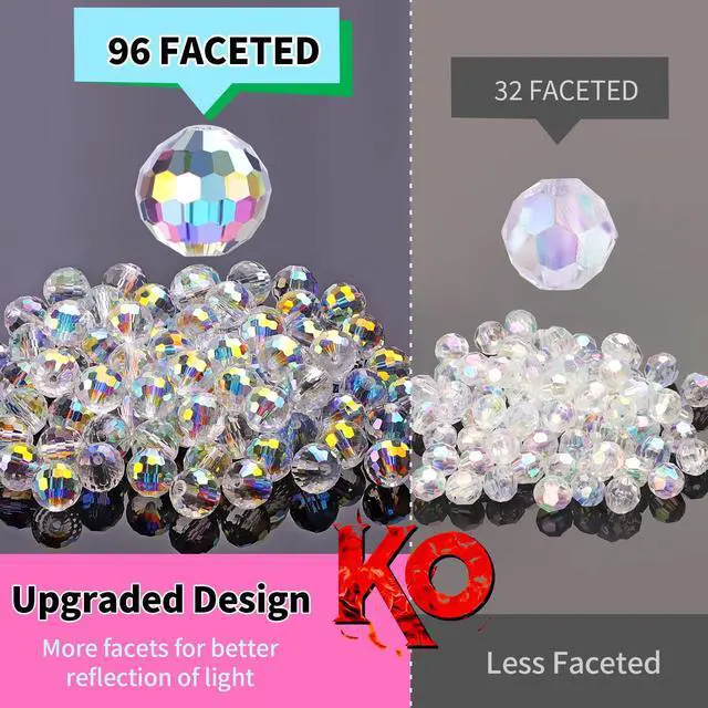 Alt view image 4 of 7 - Crystal Glass Beads for Jewelry Making, 80 Pcs Faceted Beads, 10 mm, AB