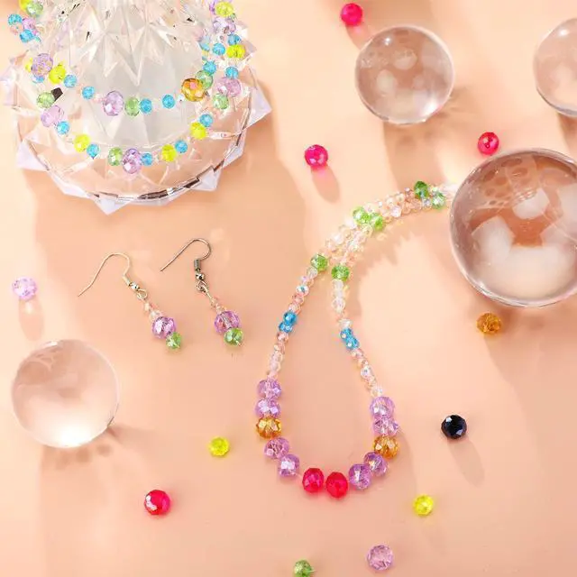 Alt view image 2 of 7 - 600 Pcs Crystal Glass Beads for Jewelry Making Bulk Suncatcher Faceted Rondelle Loose Gemstone for Valentine's Day, Irish Holiday, Easter Bracelet DIY Crafts 8mm, 6mm, 4mm(Multi Color)
