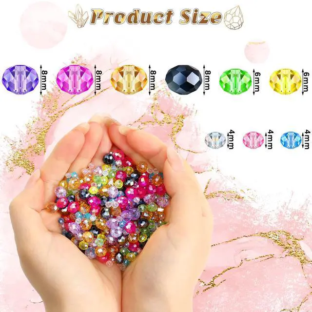 Alt view image 3 of 7 - 600 Pcs Crystal Glass Beads for Jewelry Making Bulk Suncatcher Faceted Rondelle Loose Gemstone for Valentine's Day, Irish Holiday, Easter Bracelet DIY Crafts 8mm, 6mm, 4mm(Multi Color)