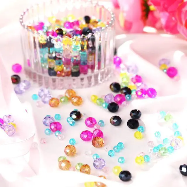 Alt view image 4 of 7 - 600 Pcs Crystal Glass Beads for Jewelry Making Bulk Suncatcher Faceted Rondelle Loose Gemstone for Valentine's Day, Irish Holiday, Easter Bracelet DIY Crafts 8mm, 6mm, 4mm(Multi Color)