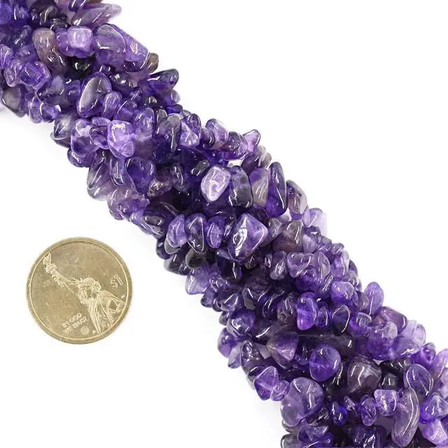 Alt view image 2 of 5 - 35 inches Chip Stone Loose Gemstones Beads Drilled Strand for Jewelry Making (Amethyst)