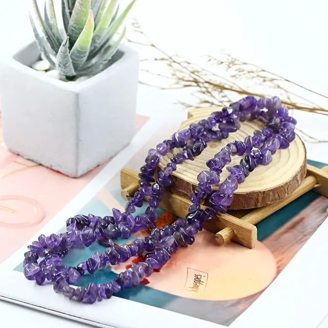 Alt view image 3 of 5 - 35 inches Chip Stone Loose Gemstones Beads Drilled Strand for Jewelry Making (Amethyst)