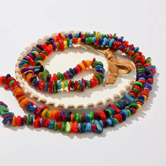 Alt view image 3 of 7 - Natural Chip Stone Beads About 200pcs Colorful Stones 5-8mm Irregular Gemstone Healing Crystal Loose Rocks for Bracelet Necklace Earrings Jewelry Making(Colorful Seashells)