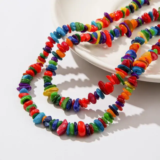 Alt view image 4 of 7 - Natural Chip Stone Beads About 200pcs Colorful Stones 5-8mm Irregular Gemstone Healing Crystal Loose Rocks for Bracelet Necklace Earrings Jewelry Making(Colorful Seashells)
