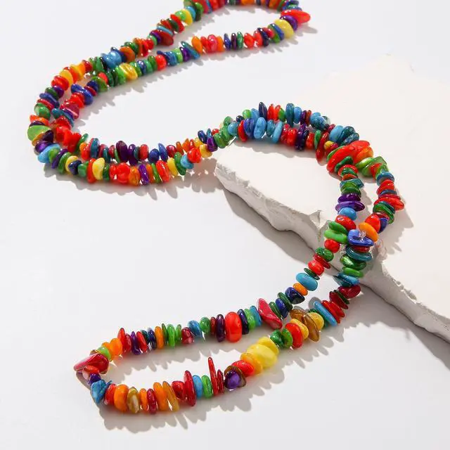 Alt view image 5 of 7 - Natural Chip Stone Beads About 200pcs Colorful Stones 5-8mm Irregular Gemstone Healing Crystal Loose Rocks for Bracelet Necklace Earrings Jewelry Making(Colorful Seashells)