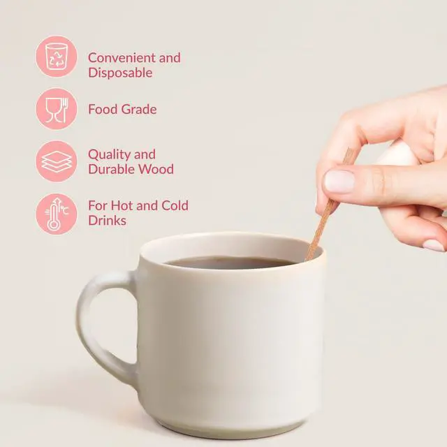 Alt view image 5 of 6 - 1000 Wooden Coffee Stirrer - Disposable 5.5 inches Long Wooden Stir Sticks for Coffee and Cocktails - Smooth, Splinter-Free Beverage Mixers - Ideal for Cafe, Bars and Drink Stations