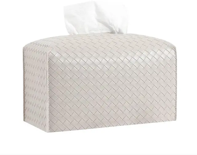Main image of Tissue Box Cover PU Leather Tissue Holder Square Facial Tissue Case Facial Paper Organizer Dispenser for Bathroom, Vanity Countertop, Tabletop, Car, Rectangle, Griege